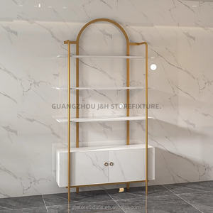 新しいアーチ型照明金メッキステンレス鋼ネイルポリッシュディスプレイラック3棚付きショーケース化粧品収納キャビネット - Product Image 2