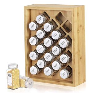 Organiseur d'épices en bambou pour la cuisine avec 20 bocaux en verre pour armoire de cuisine - Product Image 1
