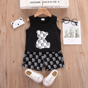 Conjunto de ropa de verano <span class=keywords><strong>para</strong></span> niños al por mayor versión coreana <span class=keywords><strong>Chaleco</strong></span> de algodón de dos piezas y pantalones cortos sin mangas <span class=keywords><strong>para</strong></span> niños pequeños - Product Image 5