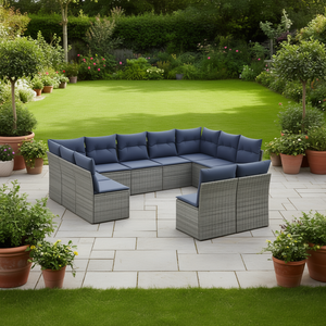 Conjunto de Sofás de Patio de Ratán Sintético Gris con Cojines, Muebles de Jardín para Exteriores, Asientos para 10 Personas, Diseño Contemporáneo - Product Image 2