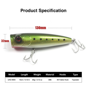 Leurre Popper Topwater 13cm 60g avec 4 hameçons triples ultra-résistants, longue portée, pour la pêche au gros (GT, thon, poisson-roi, <span class=keywords><strong>barracuda</strong></span>) - Product Image 3