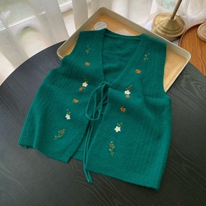 Gilet in <span class=keywords><strong>Maglia</strong></span> Ricamato Squisito per <span class=keywords><strong>Donna</strong></span>, Nuovo Gilet Corto in <span class=keywords><strong>Maglia</strong></span> con Scollo a V e Lacci Stile College - Product Image 6