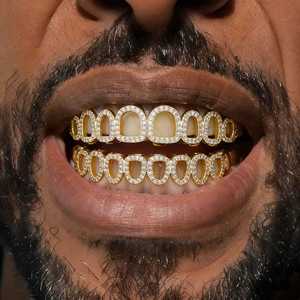 Grillz para dientes, estilo Hip Hop, con incrustaciones de oro, plata y circonita, diseño hueco geométrico, unisex, para uso diario. - Product Image 1