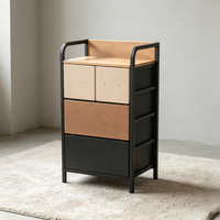 Commode moderne en tissu à 4 tiroirs, table de chevet avec étagère supérieure en bois, organisateur à structure métallique pour chambre et salon