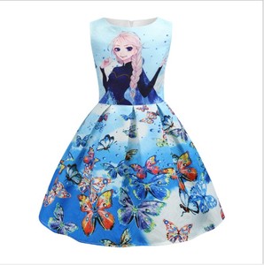 European and American style hot sale <span class=keywords><strong>frozen</strong></span> printed sleeveless baby girl dresses long - Product Image 1