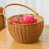 Panier de courses et de pique-nique pliable en plastique imitation osier, fait main, style champêtre, panier à fruits et légumes à poignée