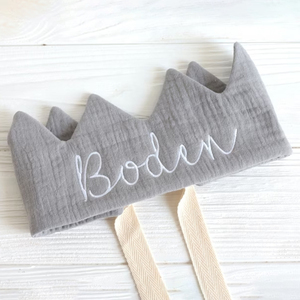 Personalized First Boys Girls Muslin Cotton Fabric <strong>Baby</strong> Toddler <strong>Headband</strong> Hat Kids Birthday Crown - Product Image 5