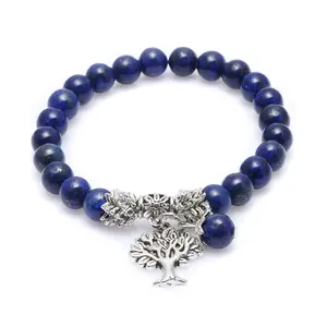 Schlussverkauf natürliche Energie Lapis Lazuli Vulkangestein Armband elastischer Baum des Lebens Anhänger modischer Schmuck