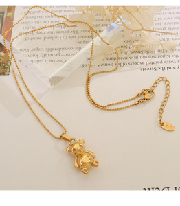 Collana impilabile con orsetto, catena di perline lunga 55 <span class=keywords><strong>cm</strong></span>, placcata <span class=keywords><strong>oro</strong></span>, in acciaio inossidabile e ottone, con ciondolo a forma di animale, per maglione - Product Image 4