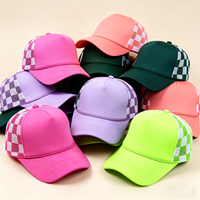Gorras de Béisbol de Espuma a Cuadros con Logotipo Personalizado, de Alta Calidad, Transpirables, Unisex, de 5 Paneles, con Malla, Estilo Trucker