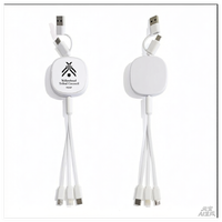 Kabel Pengisi Daya USB Multifungsi 6-in-1 Retraktil Putih Baru dengan Logo Cetak Kustom untuk Hadiah Promosi