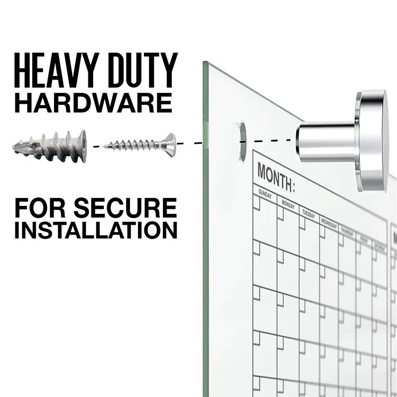 Tableau de planification effaçable à sec de taille personnalisée pour le bureau de l'école tableau de calendrier mural mensuel en verre sans cadre
