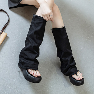 2026 Bottes-sandales montantes pour femme en denim à plateforme, à bout ouvert et entre-doigts, style sombre et design de niche - Product Image 4