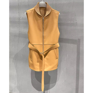 2023 Wholesale Real Leather Trench Vest Coat Women Black and <strong>Orange</strong> Women Leather Vest - Product Image 3