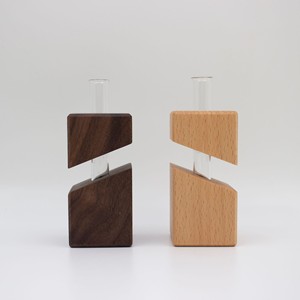 Vase hydroponique en bois massif, pot à tubes à essai, décoration de bureau minimaliste, récipient à fleurs en matériau naturel - Product Image 4