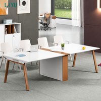 Ensemble de table de conférence en bois blanc LIYU, 6 chaises rouges, pieds en métal, salle à manger, salle de réunion, mobilier de bureau, moderne et minimaliste