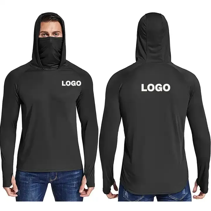 قمصان رجالية للحماية من فوق البنفسجية 50 + بشعار مخصص قمصان صيد سريعة الجفاف وأكمام طويلة وغطاء للرقبة