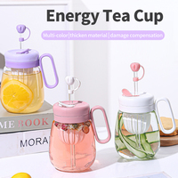 JM Tasse à paille en verre mignonne pour la maison avec couvercle, tasse à thé pour filles, tasse à café d'été pour le bureau