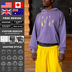 Custom Streetwear Hoodie Cotton Oversize Hoodies 100% Cotton Heavyweight Printed Logo Hoodies for Men Acid Wash Hoodie - Product Image 2