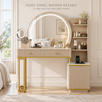 Commode en bois de luxe moderne avec miroir LED, meuble de maquillage pour chambre à coucher, armoire de rangement, station de charge, personnalisable OEM pour appartement