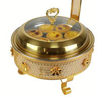 Plat de service de luxe en acier inoxydable avec couvercle suspendu doré, chauffe-plat pour buffet, idéal pour la restauration hôtelière et les banquets, vente en gros