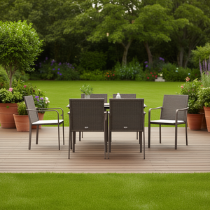 Set da Pranzo da Giardino Marrone per 4 Persone, Mobili da Esterno in Rattan, Design Contemporaneo con Telaio in Metallo Resistente alle Intemperie - Product Image 2