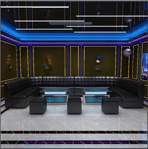 Light Luxury Modern Design Nightclub Furniture Club Brown Leather Large Sofa Bar U Shape Design Lounge Booths Seat For KTV