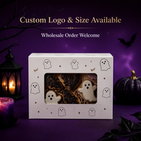 Boîte à biscuits personnalisée avec impression fantôme d'Halloween, boîte de boulangerie en carton blanc avec fenêtre, emballage de dessert écologique, faible MOQ, vente en gros
