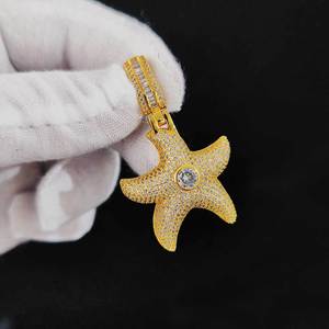 สร้อยโชคเกอร์สุดฮิตสำหรับผู้ชายลายปลาดาวปลาดาวในมหาสมุทรออกแบบได้ตามต้องการ925การกำหนดแบบมีหนามสีเงินเย็นออกฮิปฮอปวิบวับ - Product Image 2