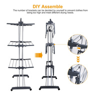 Séchoir à linge pliable à 4 niveaux en acier inoxydable, mobile et multifonctionnel, pour manteaux, linge et vêtements domestiques