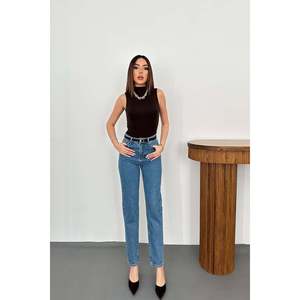 Jean baggy bleu respirant à jambe droite pour femme, taille XL, coupe courte sexy, idéal pour l'automne – Vente en gros - Product Image 5