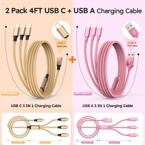 Cable de Viaje Multifuncional 3 en 1, 3A, 1.2m, Trenzado de Nailon, 4 Colores, Micro USB Tipo-C - Product Image 5
