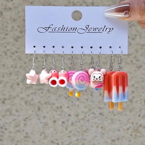 Set di Orecchini in Resina a Forma di Orso e Stella per Ragazze, Gioielli Creativi con Pendente a Forma di Gelato - Product Image 1