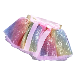 Jupes <span class=keywords><strong>tutu</strong></span> personnalisables écologiques en tulle arc-en-ciel à sequins, taille élastique, <span class=keywords><strong>pour</strong></span> l'été, jupes de bal mignonnes <span class=keywords><strong>pour</strong></span> filles et enfants - Product Image 1