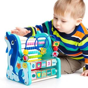 <span class=keywords><strong>Jeu</strong></span> éducatif Montessori multifonctionnel en bois pour enfants : perles à déplacer, boulier et blocs en forme de dauphin - Product Image 2