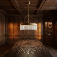 Luminaire Jingshi en forme d'anneau doré avec franges en tube de verre, longues bandes de verre verticales, éclairage chaleureux pour la décoration de plafond à domicile