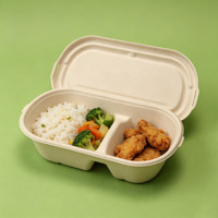 Boîte alimentaire à 2 compartiments en bagasse, sans PFAS, compostable, en pulpe de canne à sucre, jetable, pour restaurant