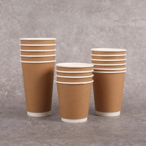 Bicchieri da Caffè Monouso Compostabili Ecologici 8oz-16oz Marrone Scuro con Logo Personalizzato Bicchieri di Carta a Parete Singola e Coperchi - Product Image 4