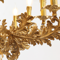 Lustre LED de luxe Rococo européen, style classique, pour salle de banquet, couloir, hall d'entrée, en laiton, finition or antique vintage