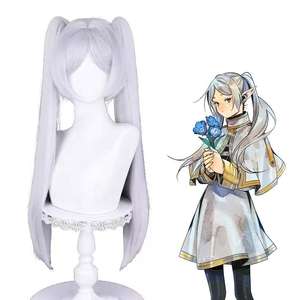 Peluca de Anime <span class=keywords><strong>Huayi</strong></span> al por Mayor, 70 cm de Largo, Lisa, Plateada y Blanca, de Frieren at the Funeral, Sintética, para Cosplay, con Dos Coletas, para Mujeres Adultas - Product Image 1