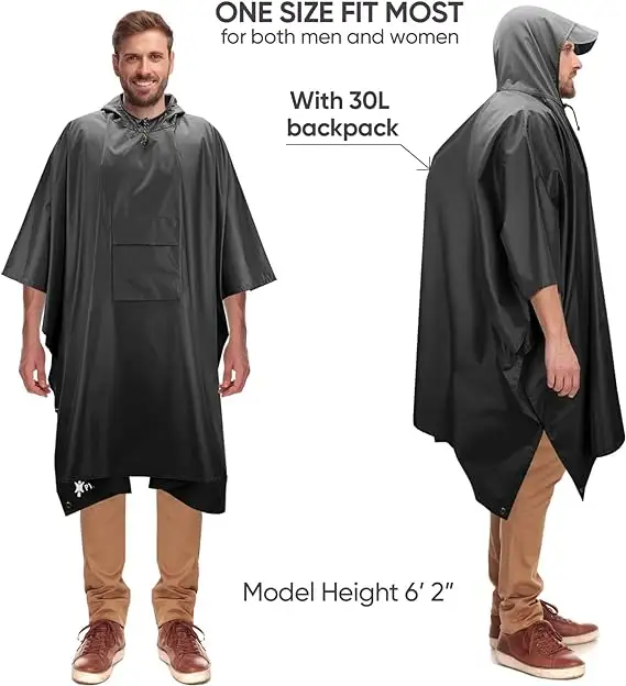 男性女性大人のためのフード付きレインポンチョ防水レインコートジャケット