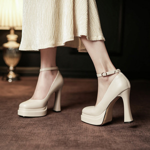 Mary Jane Pumps Women Round Toe Block Heel Ankle Strap Solid Color <b>Height</b> <b>Increasing</b> Wedding <b>Shoes</b> Y9595-1 - Product Image 2