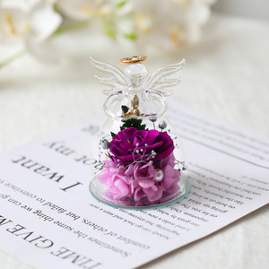 Rosa Eterna Preservada Hecha a Mano, Pequeño Ángel en Cúpula de Cristal, Rosa Real para Siempre, Regalo para el Día de San Valentín, Boda, Evento, Adorno - Product Image 5