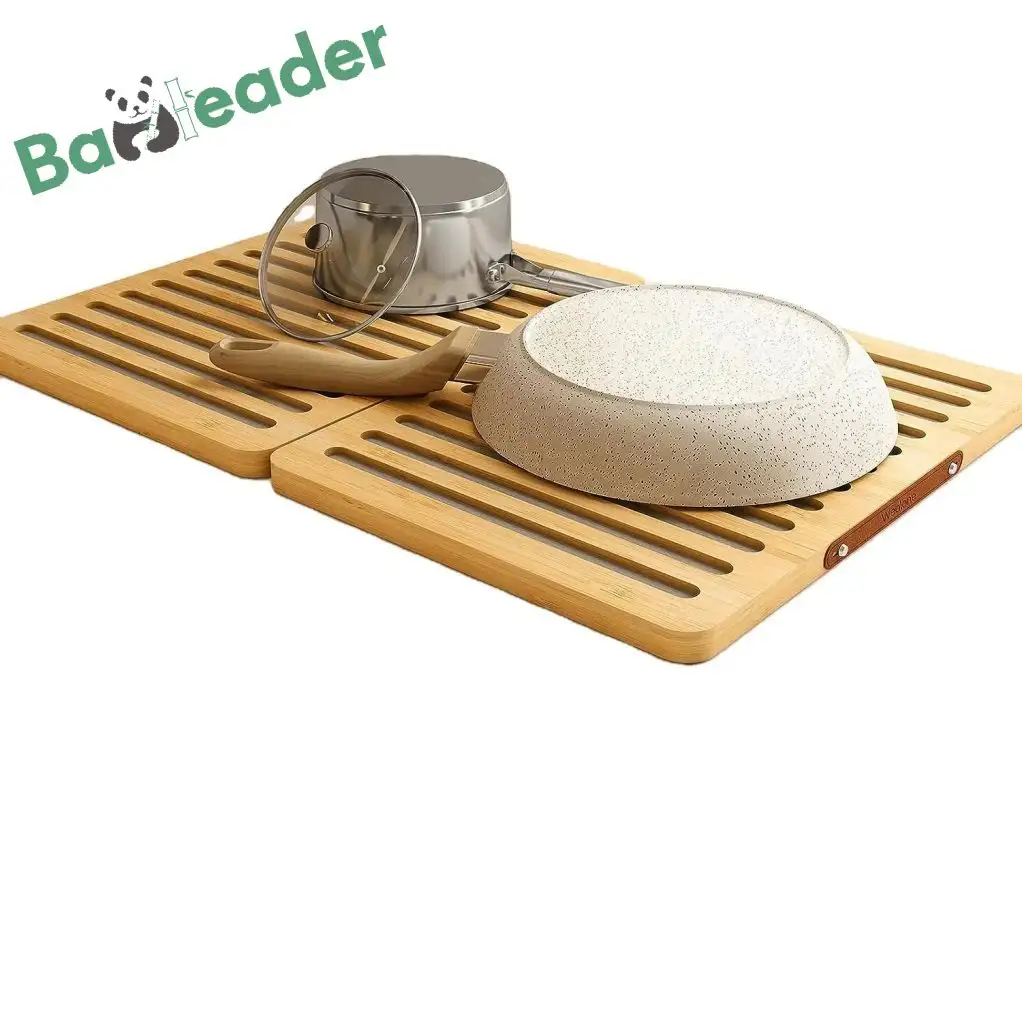 ODM Foldable Bamboo Dish Drainer Drying Rack Mat Collapsible Diatomite and Bamboo Stone Dish Drying Rack Mat Over Sink Kitchen
