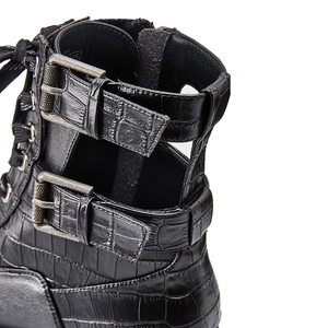 Nhà Máy Trực Tiếp Phụ Nữ Màu Đen Chiến Đấu Mắt Cá Chân Khởi Động Cá <span class=keywords><strong>S</strong></span>ấu Dập Nổi Da Ren Tùy Chỉnh Biểu Tượng Đường Phố Phong Cách Bán Buôn - Product Image 5