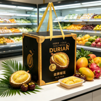 Coffret Cadeau Durian Médaille d'Or avec Poignée Noir et Or pour Durian Frais, Mangoustan, Mangue, Fruit du Dragon - Vente en Gros de Produits