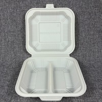 Boîtes à lunch fécule de maïs pour restaurant Conteneur alimentaire en amidon de maïs à clapet en plastique biodégradable jetable