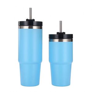 Gobelet de voyage isotherme 20oz 30oz en acier inoxydable à double paroi avec couvercle, paille et base antidérapante pour le bureau - Product Image 6
