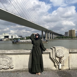 6420# Bubble Chiffon Simplicity Solid Color Elastic Sleeves Splicing Fashion Long Dress Muslim Turkey Islamic Clothing - Product Image 4