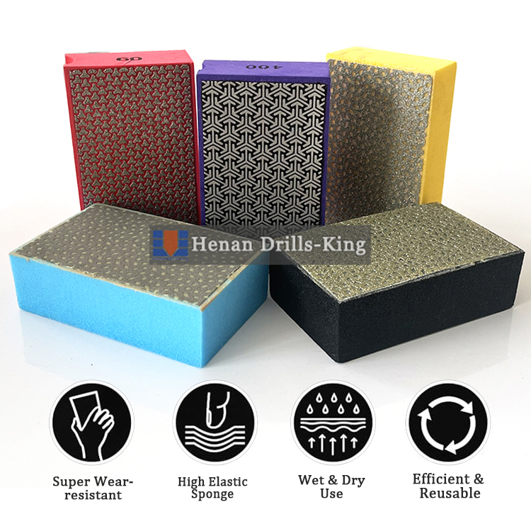 Tampons De Polissage Diamantés à La Main - Lot De 4 Blocs Avec Éponge Élastique - Grain 60 100 200 400